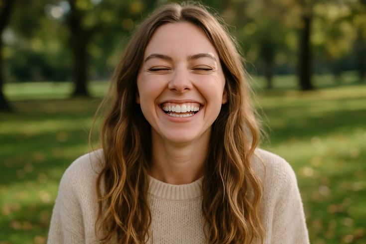 Woman smiling confidently after successful dental implant.